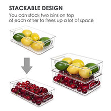 Load image into Gallery viewer, Vtopmart Stackable Clear Plastic Storage Bins, 4 Pack Food Organizer Bins with Handles for Refrigerator, Fridge, Freezer, Cabinet, Kitchen, Pantry Organization, BPA Free, 10" Long