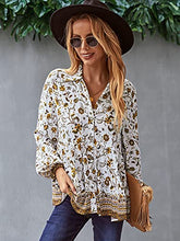 Load image into Gallery viewer, KAYWIDE Women's Casual Boho V Neck Top Loose Floral Printed Long Sleeve Beach Shirts Blouses (036-White, Large)