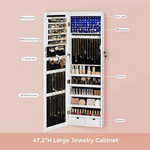 Load image into Gallery viewer, SONGMICS 47.2" H Full Screen Mirror Jewelry Cabinet Armoire, 6 LEDs Jewelry Organizer Wall Hanging/Door Mounted, Larger Capacity, for Women, Pure White UJJC99WT