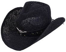 Load image into Gallery viewer, Simplicity Black Cowboy Hat Cowgirl Straw Cowboy Hat for Kids with Metal Bull Décor for 3-5 Years Old Child, Black