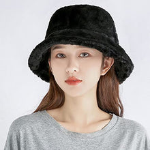 Load image into Gallery viewer, BCDlily Winter Bucket Hat for Women Men, Fluffy Fuzzy Warm Cloche Hats Furry Fisherman Cap (Black)