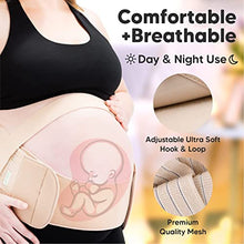 Load image into Gallery viewer, Pregnancy Belly Support Band, Maternity Belt And Organic Bamboo Nursing Breast Pads Bundle - Pelvic Support Belt (Classic Ivory, One Size) - 14 Washable Pads + Wash Bag (Pastel Touch, Large 4.8")