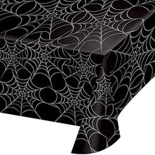 Load image into Gallery viewer, Halloween Party Supplies, Spider & Buffalo Plaid Design, 16 Guests, 129 Pieces, Disposable Paper Dinnerware, Plate, Napkin, Cups, Cutlery and Table Cover Set