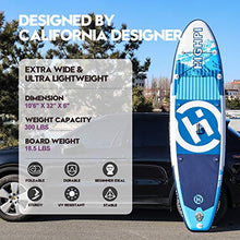 Load image into Gallery viewer, Highpi Inflatable Stand Up Paddle Board 10'6''x32''x6''W Premium SUP Accessories & Backpack, Wide Stance, Surf Control, Non-Slip Deck, Leash, Paddle and Pump, Standing Boat for Youth & Adult…