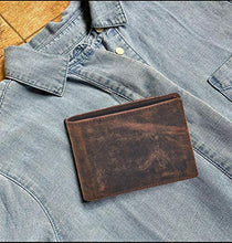 Load image into Gallery viewer, Real Leather Mens Bifold Wallet RFID Blocking Slim Minimalist Front Pocket - Thin & Stylish with ID Window (Crazy Horse, Cognac)