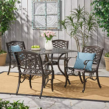 Load image into Gallery viewer, Christopher Knight Home Hallandale Outdoor Sarasota Cast Aluminum Square Dining Set, 5-Pcs Set, Hammered Bronze