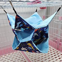 Load image into Gallery viewer, Small Animal Hanging Hammock Pet Swinging Bed 3 Tier Sleep Nap Sack Cage Accessories Kit Set Tunnel Ferret Rat Cave Sugar Glider Hideouts Warm Bedding for Squirrel Guinea Pig (Bluecat Pattern)