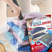 Load image into Gallery viewer, Spacesaver Premium Vacuum Storage Bags. 80% More Storage! Hand-Pump for Travel! Double-Zip Seal and Triple Seal Turbo-Valve for Max Space Saving! (Jumbo 6 Pack)