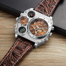 Load image into Gallery viewer, Avaner Mens Big Face Watch, Dual Time Zone Leather Strap Sport Watch, Analog Quartz Wrist Watch with Decorative Compass Thermometer Dial
