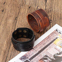 Load image into Gallery viewer, FINREZIO 3 Pcs Leather Cuff Bracelets for Men Women Punk Rock Braided Bracelet Warp Brown Black Wristbands Handmade Jewelry