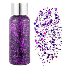 Load image into Gallery viewer, GL-Turelifes Mermaid Sequins Chunky Glitter Liquid Eyeshadow Glitter Body Gel Festival Glitter Cosmetic Face Hair Nails Makeup Long Lasting Sparkling 30g (06# Purple)