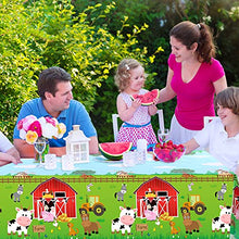 Load image into Gallery viewer, 3 Pieces Farm Animals Party Tablecloth Farmhouse Disposable Plastic Table Cover Barnyard Farm Animal Theme Party Decorations for Picnics Baby Shower Boys Girls Birthday Party Supplies, 108 x 54 Inch