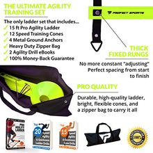 Load image into Gallery viewer, Pro Agility Ladder and Cones - 15 ft Fixed-Rung Speed Ladder with 12 Disc Cones for Soccer, Football, Sports, Exercise, Workout, Footwork Training - Includes 4 Stakes, Heavy Duty Carry Bag (Yellow)
