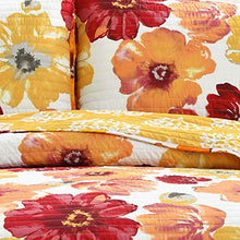 Load image into Gallery viewer, Lush Decor 16T005051 Leah Quilt Floral 3 Piece Reversible, King, Red & Orange