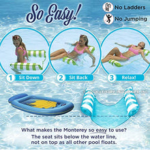 Load image into Gallery viewer, Aqua 4-in-1 Monterey Hammock Inflatable Pool Float, Multi-Purpose Pool Hammock (Saddle, Lounge Chair, Hammock, Drifter) Pool Chair, Portable Water Hammock, Light Blue/White Stripe