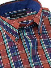 Load image into Gallery viewer, Paul Fredrick Men's Tailored Fit Non-Iron Cotton Tartan Dress Shirt Rust 17.0/34 DHR565B