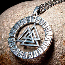 Load image into Gallery viewer, Valknut Pendant Necklace Sterling Silver Triangle Odin Knot in Runic Circle Mens Viking Norse Celtic Jewelry for Men Women Nordic Rune Amulet Talisman Handmade