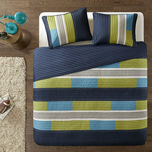 Load image into Gallery viewer, Comfort Spaces 3 Piece Quilt Coverlet Bedspread All Season Lightweight Hypoallergenic Pipeline Colorblock Kids Bedding Set, Full/Queen, Pierre Navy/Blue Stripe
