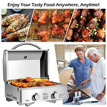 Load image into Gallery viewer, Giantex Propane Tabletop Gas Grill Stainless Steel Two-Burner BBQ, with Foldable Leg, 20000 BTU, Perfect for Camping, Picnics or Any Outdoor Use, 22” x 18” x 15”, Silver