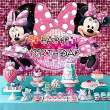 Load image into Gallery viewer, Minnie Mouse Backdrop Party Supplies Photography Backdrop Mickey 1st 2nd 3rd Birthday Background Princess Girls Hot Pink Decoration for Kids Banner Photo Studio Props 7x5Ft