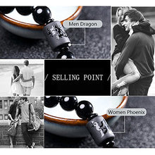 Load image into Gallery viewer, SX Commerce Natural Obsidian Stone Bead Bracelet Couple Men 10mm and Women 8mm Dragon and Phoenix Totem Jewelry (Dragon)