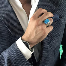 Load image into Gallery viewer, Chicotta Men’s Sterling Silver Statement Ring with Large Flat-top Onyx/Turquoise Gemstone (12, Antique Turquoise)