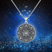 Load image into Gallery viewer, Friggem Sterling Silver Mandala Necklace,Flower of Life Pendant Necklace for Teen Girls Gift for Women,3D Blooming Black Mandala Pendant Chain 18",Vintage Viking Necklace Jewelry with Fine Gift Box