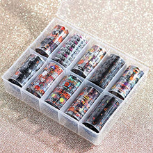 Load image into Gallery viewer, Halloween Nail Art Foils Fall Nail Foil Transfer Stickers, 10Rolls Holographic Nail Foil Decals Nails Art Supplies Halloween Pumpkin Skull Spider Web Ghost Design Sticker for Manicure Tips Decorations