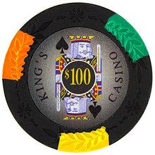 Load image into Gallery viewer, Brybelly King’s Casino Premium Poker Chip 14-Gram Heavyweight Clay Composite – Pack of 50 ($100 Black)