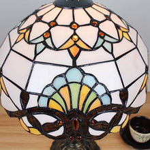 Load image into Gallery viewer, Bieye L10641 Baroque Tiffany Style Stained Glass Table Lamp Night Light with 12 inches Wide Lampshade Metal Base for Bedside Living Room Bedroom, Brown, 18-inch Tall