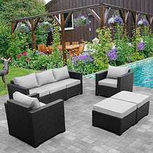 Load image into Gallery viewer, Outdoor Wicker Furniture Couch Set 5 Pieces, Patio Furniture Sectional Sofa with Grey Cushions and Furniture Covers