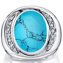 Load image into Gallery viewer, Mens Oval Cut Simulated Turquoise Godfather Ring Sterling Silver Size 10