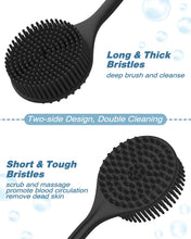 Load image into Gallery viewer, Manmihealth Silicone Back Scrubber & Soft Bath Glove Set 4 PCS(Thick Bristles), Super-Exfoliating Body Scrubber & Super-Lathering Shower Brush Combination, with 2 Free Hooks (Black)