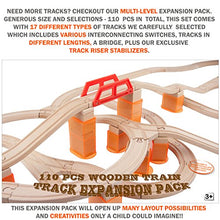 Load image into Gallery viewer, Orbrium Toys Multi-Level 110 Piece Wooden Train Bulk Track Expansion Pack with Stackable Track Riser Stabilizers Compatible with Thomas The Tank Engine Brio Chuggington Melissa & Doug Imaginarium Set