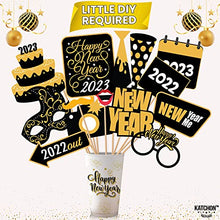 Load image into Gallery viewer, New Years Eve Photo Booth Props 2023 - Pack of 35 | Shiny New Years Photo Booth Props 2023 | New Years Eve Party Supplies 2023 | NYE Decorations 2023 | Happy New Year Decorations 2023, Little DIY