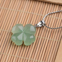 Load image into Gallery viewer, iSTONE Green Jade Lucky Four Leaf Clover Heart Pendant 925 Sterling Silver Necklace 18 Inches Fine Jewelry for Women