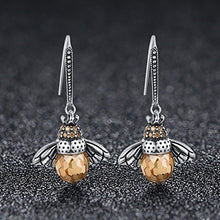 Load image into Gallery viewer, SLUYNZ 925 Sterling Silver Queen Bee Dangle Earrings for Women Teen Girls Cute Crystal Bee Earrings
