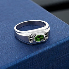 Load image into Gallery viewer, Gem Stone King 1.33 Ct Oval Green Chrome Diopside Black Diamond 925 Sterling Silver Men's Ring (Size 7)