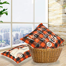 Load image into Gallery viewer, CandoCraft Thanksgiving Fall Throw Pillow Covers 18x18 Set of 4 Autumn Fall Home Decor Farmhouse Buffalo Plaid Pillow Covers Holiday Harvest Pumpkin Decorations