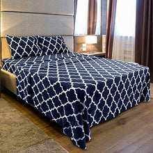 Load image into Gallery viewer, Utopia Bedding Printed Bed Sheet Set - 1 Fitted Sheet, 1 Flat Sheet and 2 Pillowcases - Soft Brushed Microfiber Fabric - Shrinkage and Fade Resistant (Queen, Navy Quatrefoil with White Pattern)