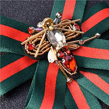 Load image into Gallery viewer, TULIP LY Bee Ribbon Bow Tie Brooch Rhinestone Crystal Ribbon Brooches Women/Men Insect Ribbon Pre Tied Neck Tie Wedding Party Bow Tie Bee Brooch Pin Collar Jewelry (Green)