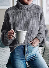 Load image into Gallery viewer, Machico Women's Turtleneck Long Batwing Sleeve Loose Oversized Chunky Knitted Pullover Sweater Jumper Tops (Gray, Small)