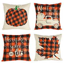 Load image into Gallery viewer, CandoCraft Thanksgiving Fall Throw Pillow Covers 18x18 Set of 4 Autumn Fall Home Decor Farmhouse Buffalo Plaid Pillow Covers Holiday Harvest Pumpkin Decorations