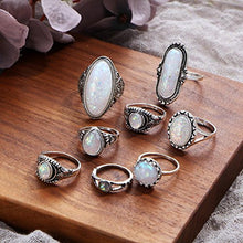 Load image into Gallery viewer, Fheaven 8PC Boho Jewelry Silver Natural Gemstone Marquise Moonstone Beads Personalized Ring Girs Women Gift (8PC)
