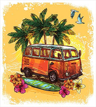 Load image into Gallery viewer, Ambesonne Surf Duvet Cover Set, Hippie Classic Old Bus with Surfboard Freedom Holiday Exotic Life Sketchy Art, Decorative 3 Piece Bedding Set with 2 Pillow Shams, Queen Size, Yellow Orange