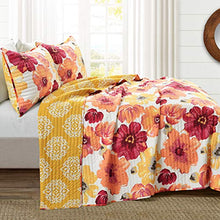 Load image into Gallery viewer, Lush Decor 16T005051 Leah Quilt Floral 3 Piece Reversible, King, Red & Orange