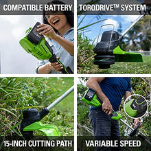Load image into Gallery viewer, Greenworks 48V 15" Cordless String Trimmer, (2) 2.0Ah USB Batteries (USB Hub) and Dual Port Rapid Charger Included (2 x 24V)