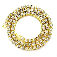 Load image into Gallery viewer, HH Bling Empire Unisex Iced Out Hip Hop Silver Gold Artificial Diamond cz Tennis Chain 16 18 20 22 24 30 Inches (1 Row - Gold, 18)