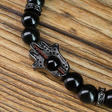 Load image into Gallery viewer, COAI Hand of Hamsa Black Obsidian Stone Mens Bracelet 7"