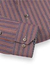 Load image into Gallery viewer, Paul Fredrick Men's Classic Fit Non-Iron Cotton Stripe Dress Shirt Grey/Burgundy 17.5/35 DHR490B